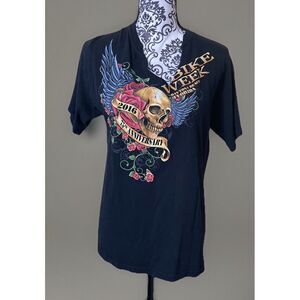 BIKE WEEK DAYTONA BEACH FLORIDA 2016 T-SHIRT * SKULL ROSES * Black * Medium